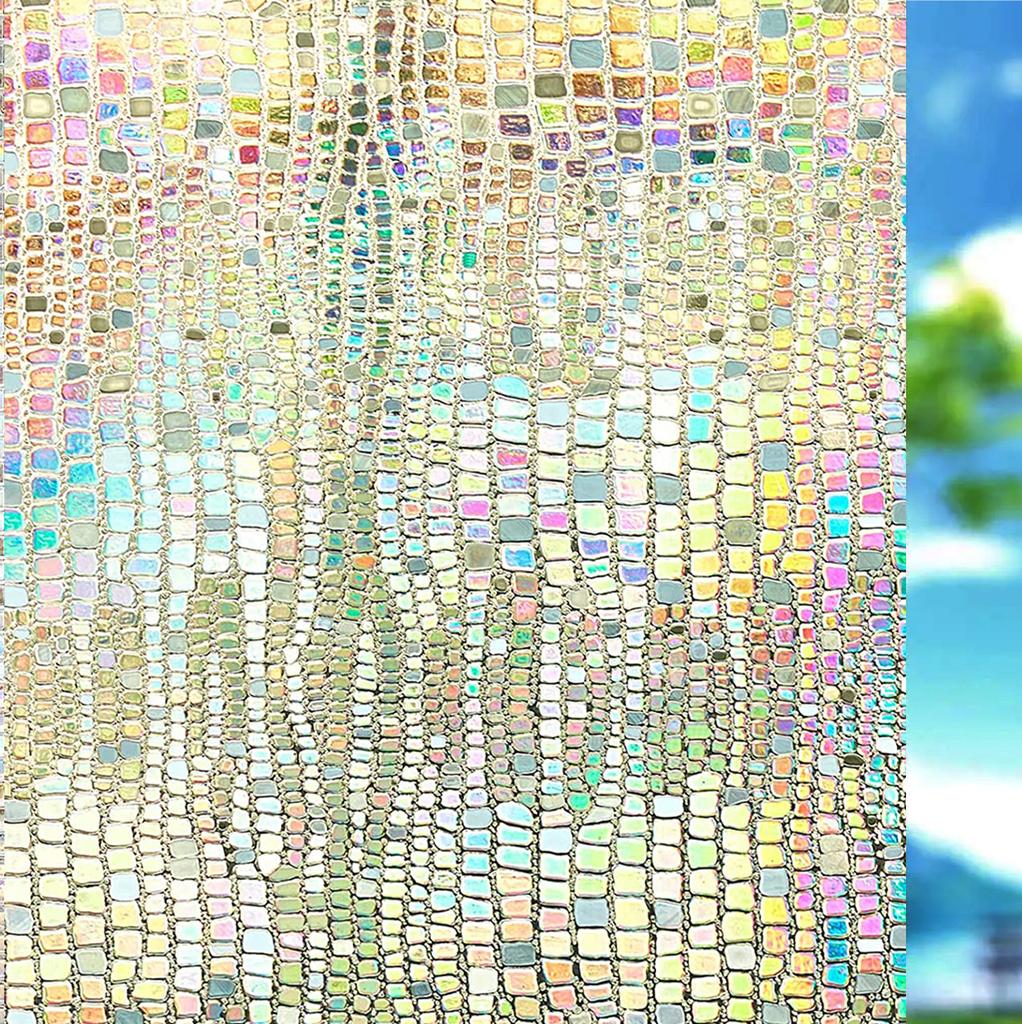 Wide 75/90 Cm Rainbow Privacy Window Film, Static Cling Insulation Window Tint, Non Adhesive Decorative Window Glass Sticker