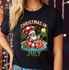 Christmas In July Shirt Funny Summer Santa T Shirt Tropical Xmas Vacation Tee