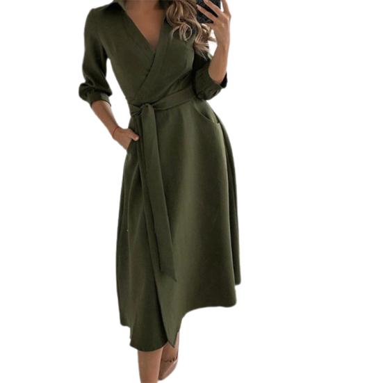 Weibliches Kleid mit Blumenmuster, tiefem V-Ausschnitt, Vintage-Gürtelkleid