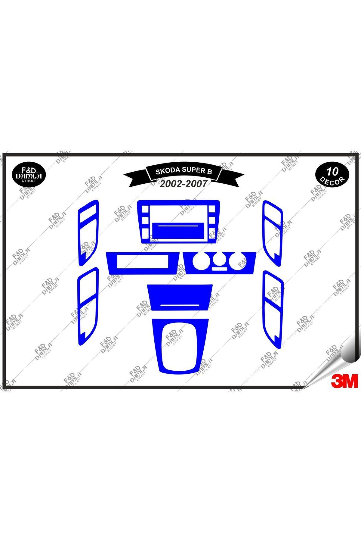 

Skoda Suber B V2002-2007 Torpido Konsol Trim Göğüs Maun Kaplama Set 10 Parça Mavi
