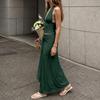 Women's Halter Neck Deep V Neck Top with Tie Detail and Long Skirt Set Casual Two Piece Outfit Summer Beachwear