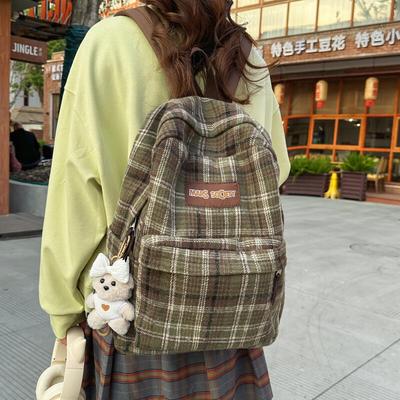 Sac d'écolier vintage à carreaux pour collège, sac à dos de ville pour femme