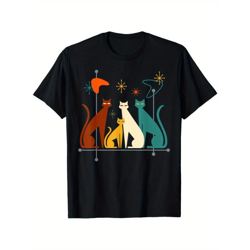 

Европейские размеры Ретро Мид-сенчури модерн Кошки Стиль 50-х 60-х Футболка, Подходит для Мужчин и Женщин, Футболка для улицы, 100% хлопок S чёрный