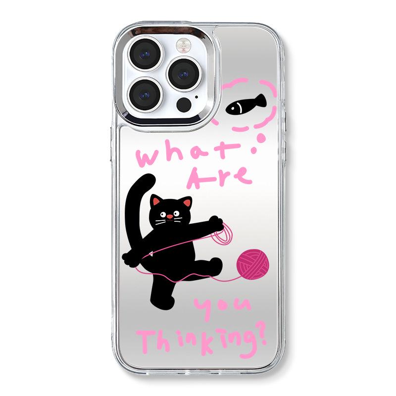 Zhitai iPhone 15/14 Pro Case: Three-in-One Cartoon Mirror with Phone Chain
