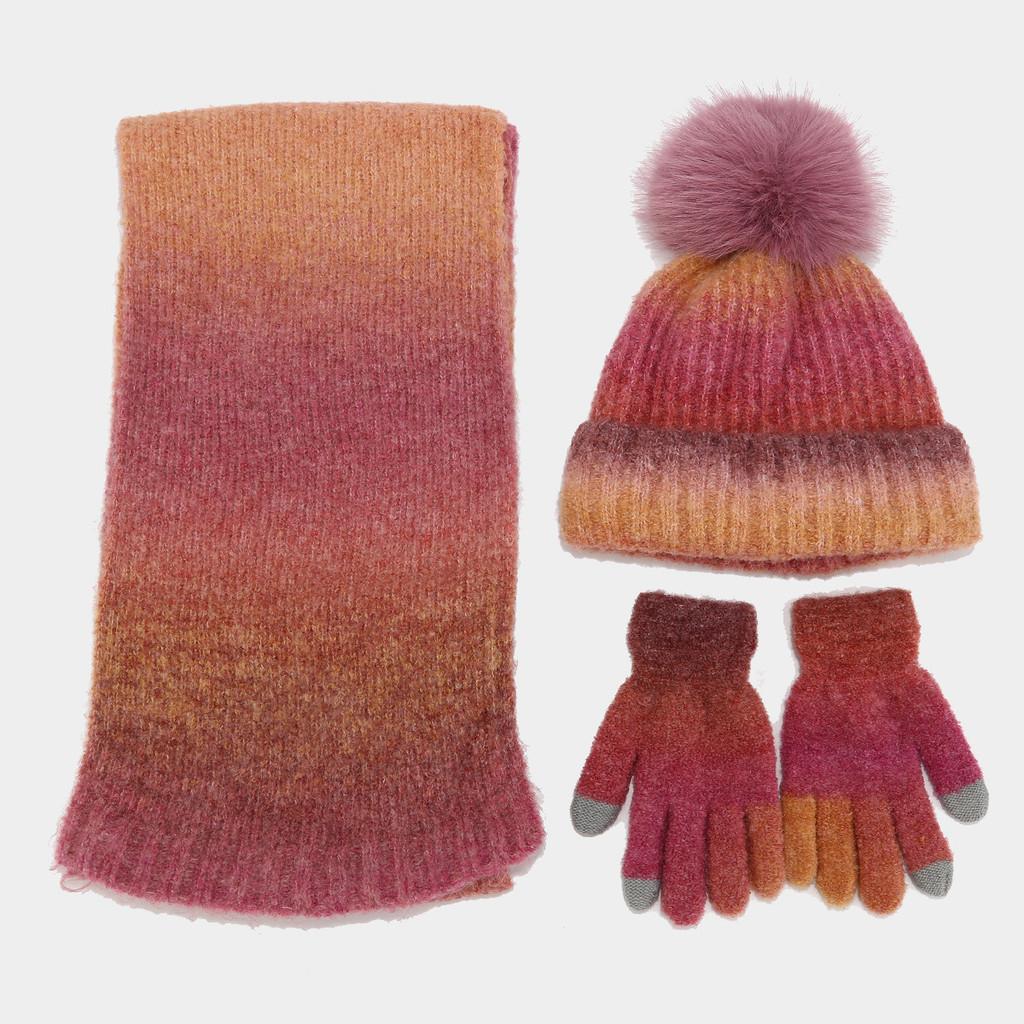 Acryl Strickmütze Schal Handschuhe Set für Herbst Lässiges Damen Mode Accessoire Paket