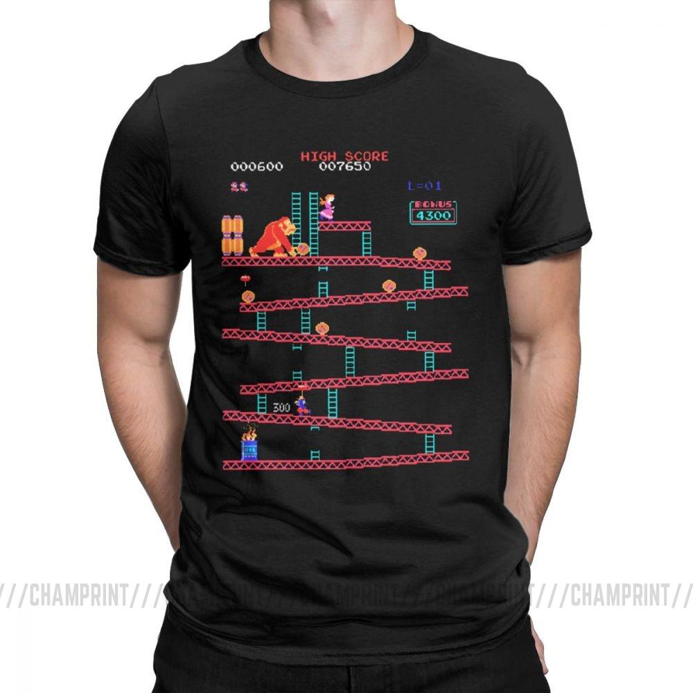 Donkey Kong TShirts Men Arcade Game Collage Vintage Pure Cotton Tees Crew Neck Short Sleeve Retro T Shirt Plus Size Funny Tops