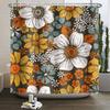 Floral Shower Curtain Flower Butterfly Waterproof Polyester Bathroom Curtain With Hooks Bathtub Screen