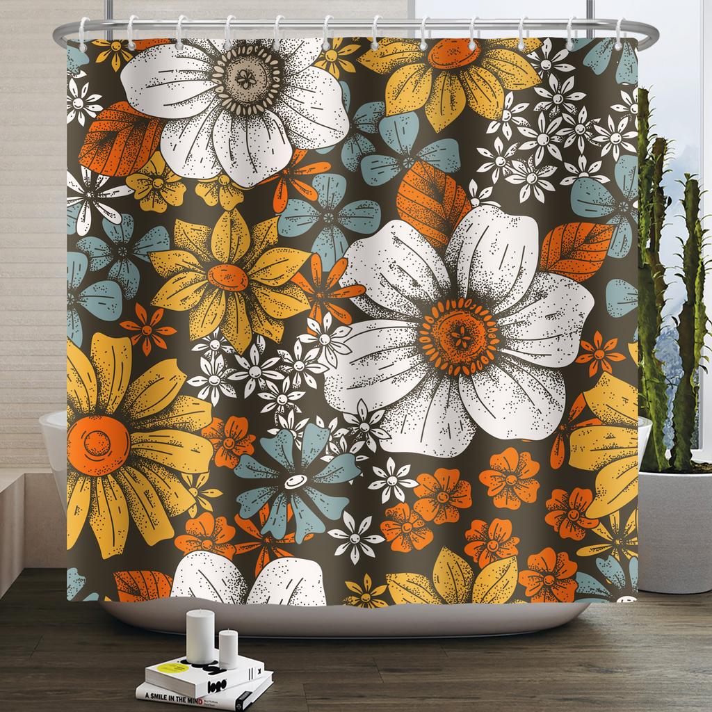 Floral Shower Curtain Flower Butterfly Waterproof Polyester Bathroom Curtain With Hooks Bathtub Screen