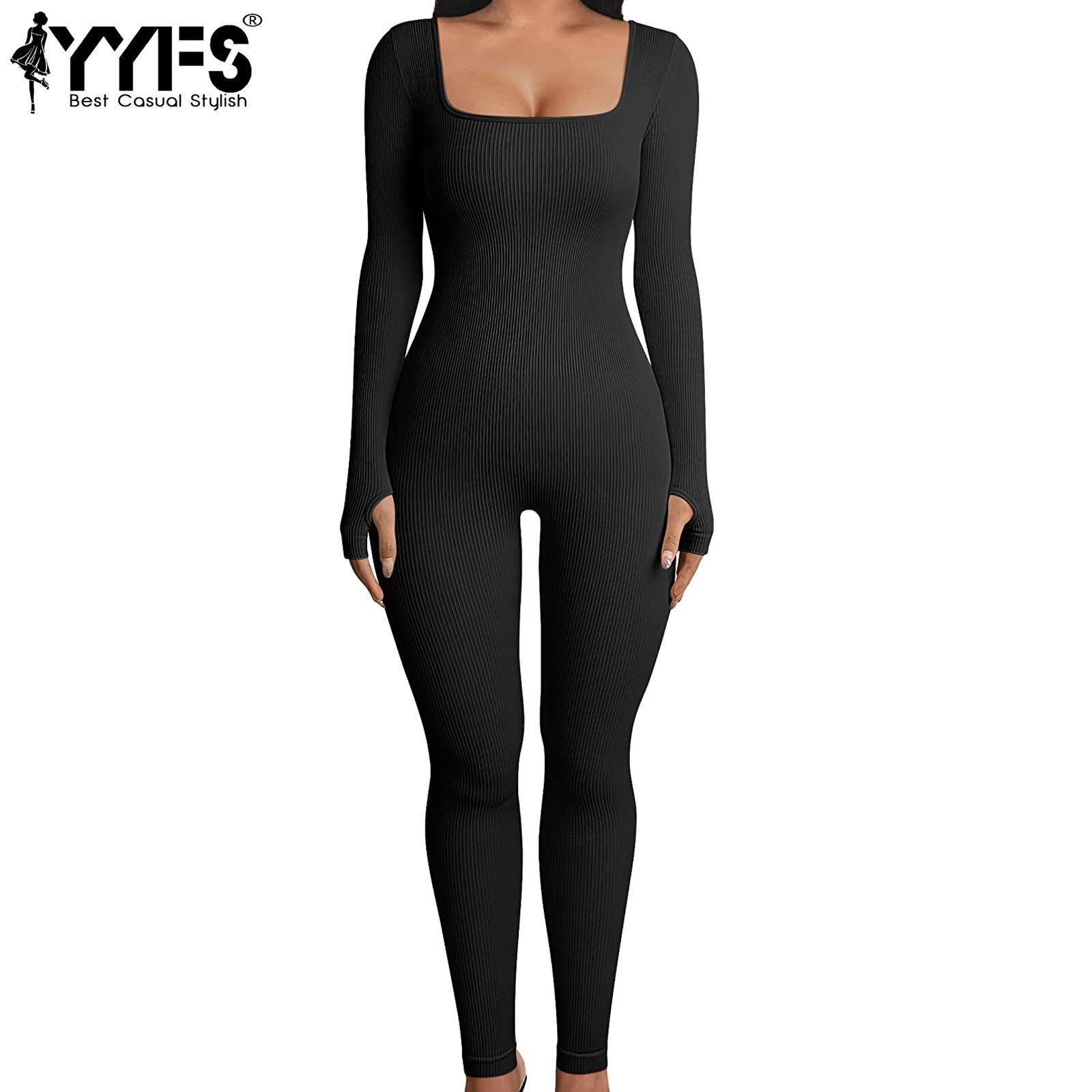 

YYFS женские модные повседневные однотонные брюки с принтом осень-зима с длинными рукавами и квадратным воротником брюки комбинезоны и комбинезоны