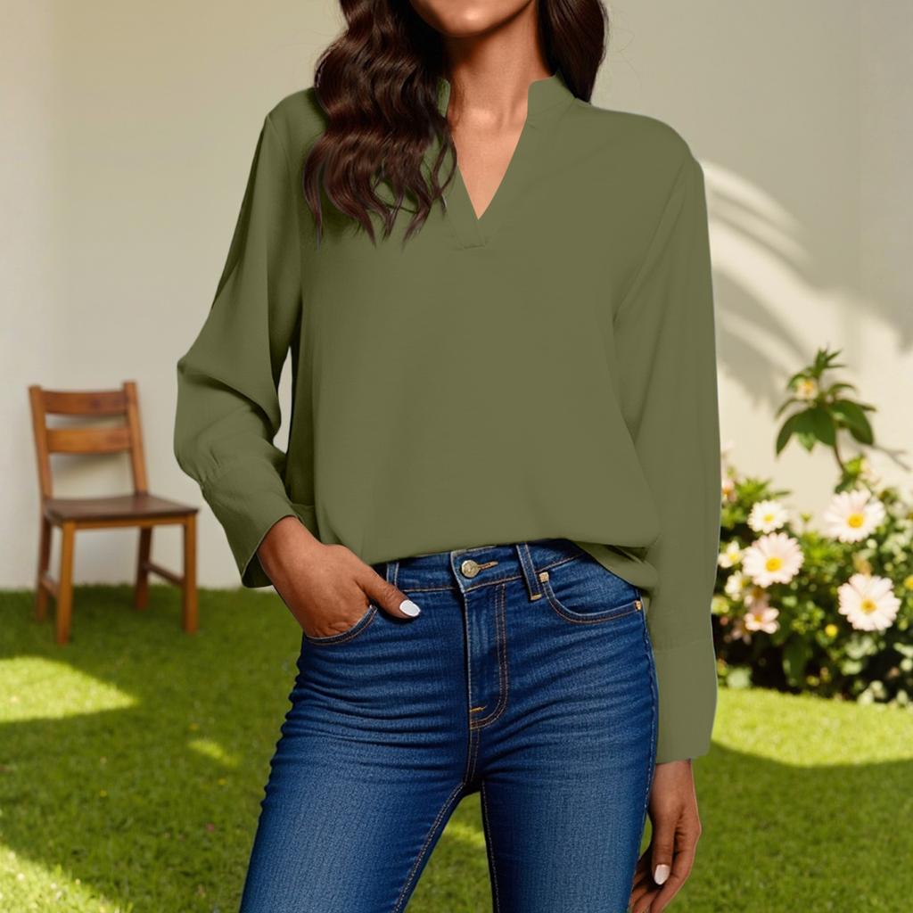 Women's Fashion Casual V-Neck  Shirt Long Sleeve Top