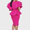 African Style Elegant Solid Color Ruffle Party Dress