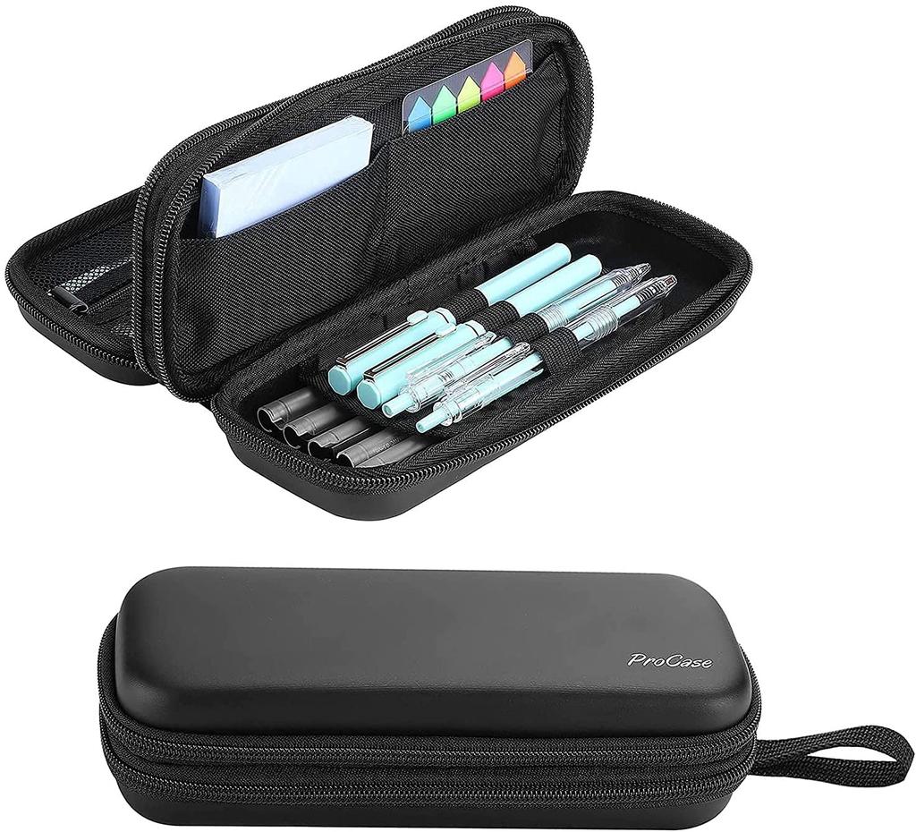 ProCase Pencil Case, 2-Layer, Large Capacity, Stationery Pouch with Wrist for Students and Office Supplies - Black