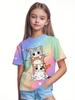 New Summer Girls Clothes  Cute Cat Graphic T Shirt Short Sleeve Tops for Girls  Casual Children's Clothing
