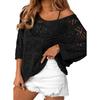 Women's Loose Knit Sweater Lightweight Crochet Pullover Long Sleeve Casual Top with Openwork Pattern and Batwing Sleeves for Daily Wear