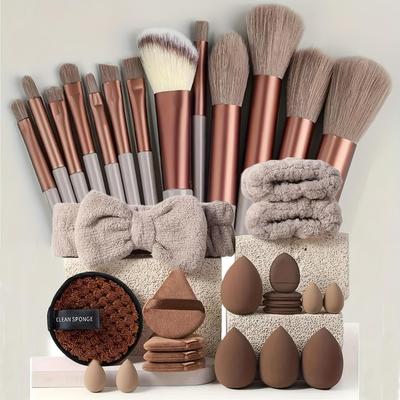 33-Piece Beauty Sponge & Makeup Brush Set with Facial Cleansing Puff