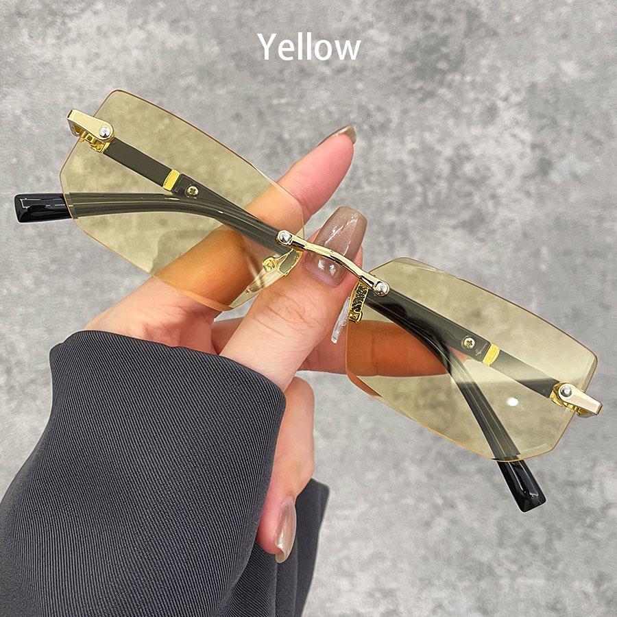 

Роскошные безободковые прямоугольные солнцезащитные очки с градиентными линзами унисекс, модные защитные очки, женские, мужские, цветные линзы, очки с металлической оправой