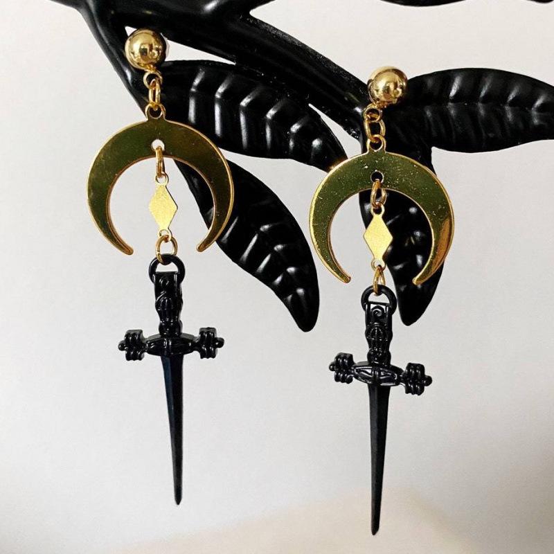 Bohemian Minimalist Small Sword Earrings in Brass and Stainless Steel