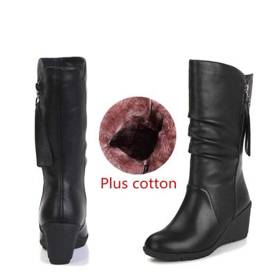 New Autumn New Fashion Boots Wedges Round Head Boots Large Size European And American Women 'S Shoes Winter Fringe Size 42