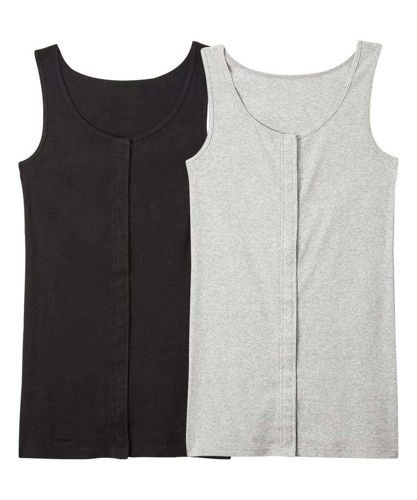 Nissen Inner Long Tank Set of Heather Gray Size 10L Camisole/Tank Top, 100% Cotton, Front-Opening, Top, 2, + Black,