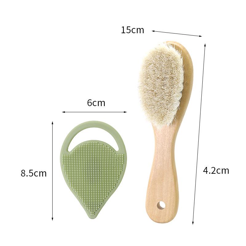 Baby Massage & Cleaning Set: Beechwood, Wool, Pearwood Brushes & Combs