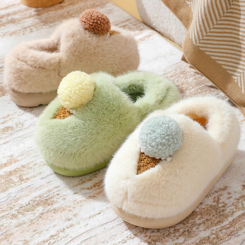 Winter new cartoon cotton slippers women's indoor thick-soled home fluffy shoes wear warm half-drag cotton shoes