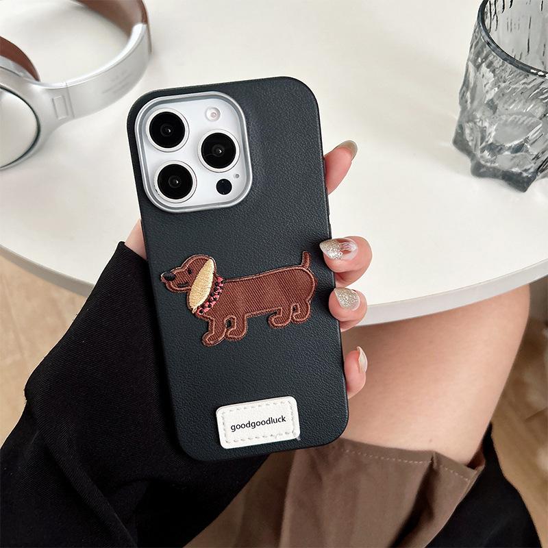 Imitation Leather TPU Phone Case for IPhone 16 Promax Handheld Rope for Apple 15 Dog Pendant 14 Women's Edition