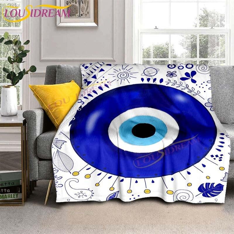 Evil Eye włoski prezent Malocchio Eye niebieski i biały koc rzut koc narzuta na kanapę Boho Chic Distressed Tribal Decor