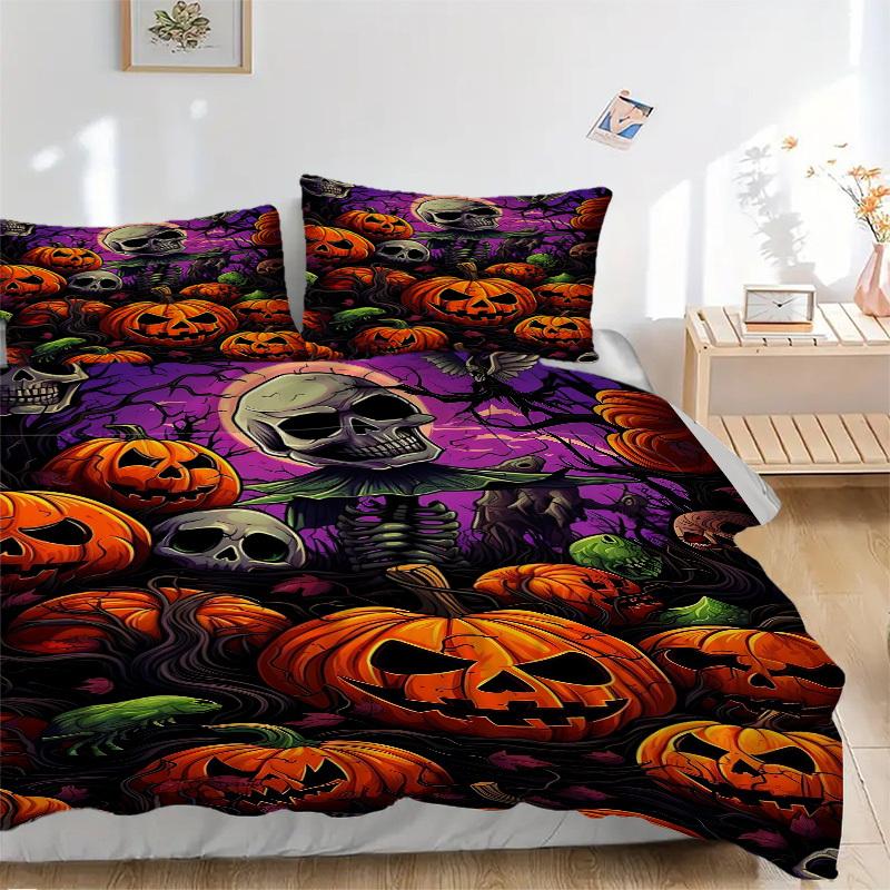 3pcs bedding set Halloween Pumpkins Includes 1 Comforter + 2 Pillowcases, Without Pillow Inserts, Soft Comfortable, Lightweight Breathable,