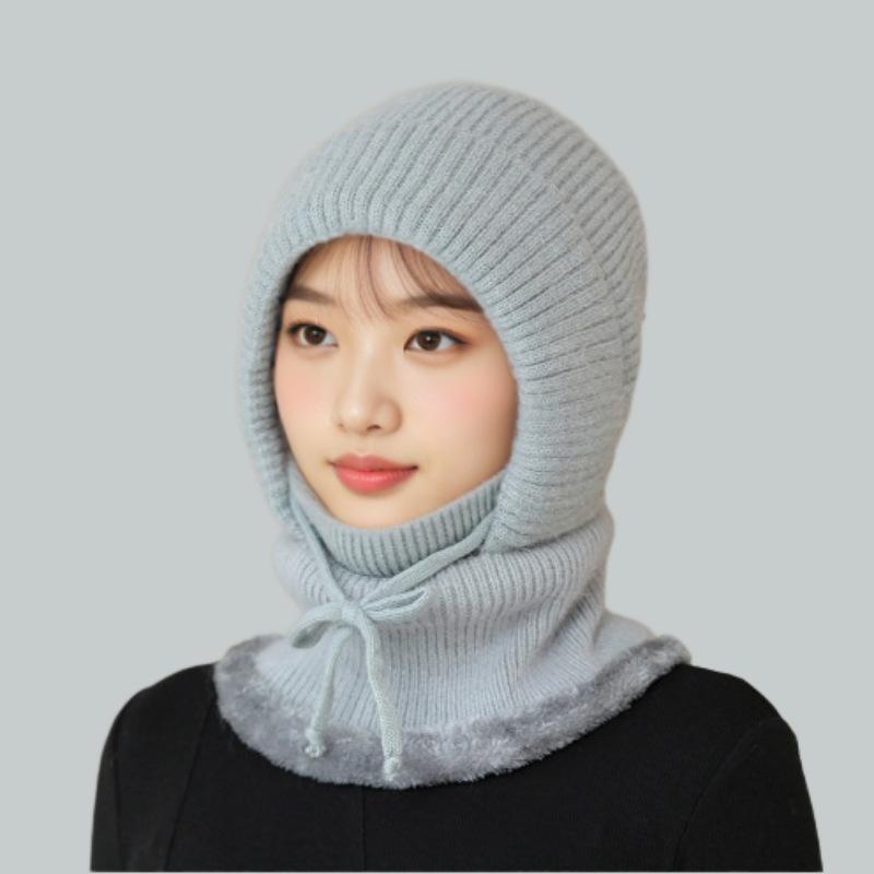 Winter outdoor riding fleece warm knitted wool hat women's hat mask scarf one-piece pullover hat