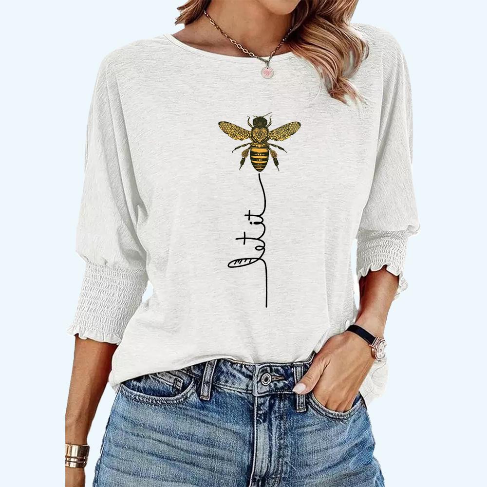 Plus Size Women's Fashion Round Neck Tee Shirt Spring&summer Casual Bee Print Loose T-Shirt