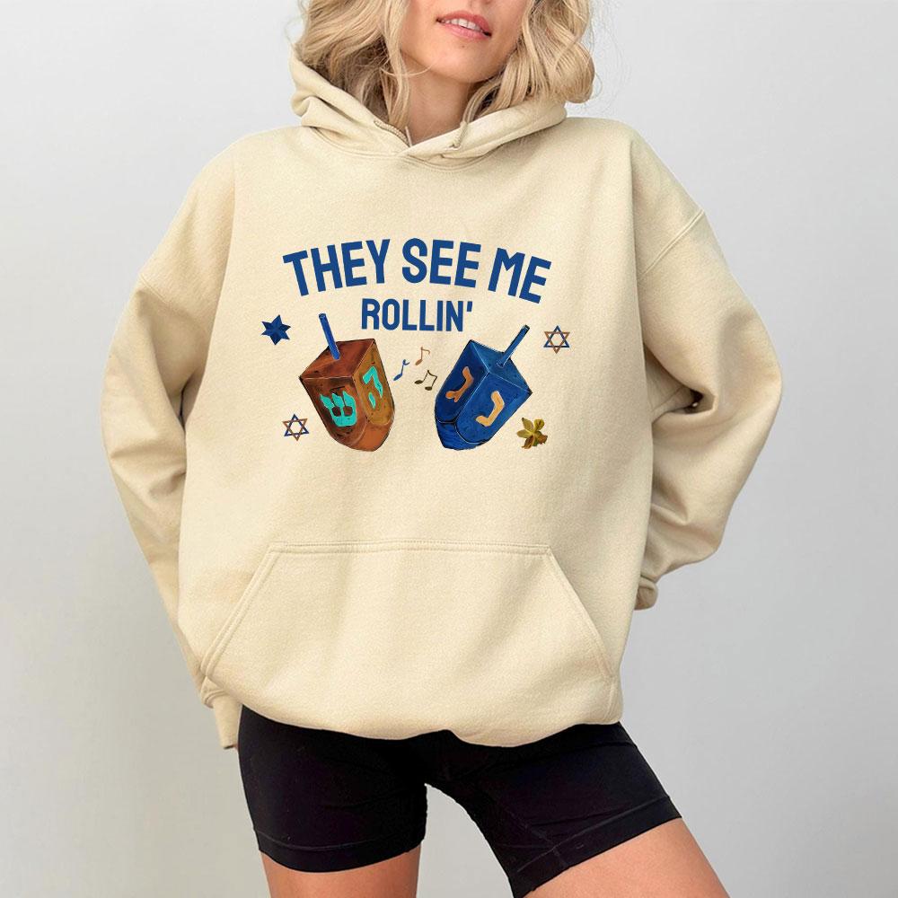 They See Me Rollin Hoodie Chanukka Pullover Lustiger Chanukka Pullover Chanukka Unisex Damen Sweatshirt Kreativität Stil