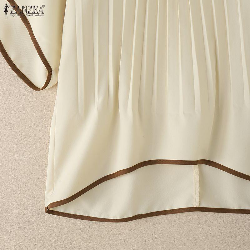 ZANZEA Damska codzienna bluzka z okrągłym dekoltem, luźna, letnia, z rękawem do połowy