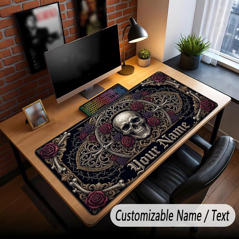 Skull Gothic Theme Custom Mouse Pad Personalized With Name Text Customized Desk Mat For Office Home Decor