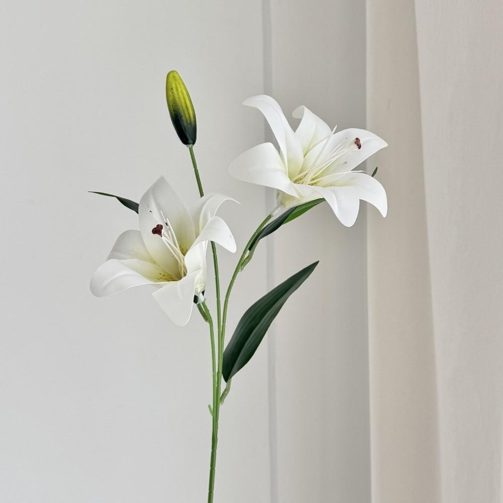 

2-head Fake Lily Branches Real Touch Simulation Decorative Bouquet Home Decor белый