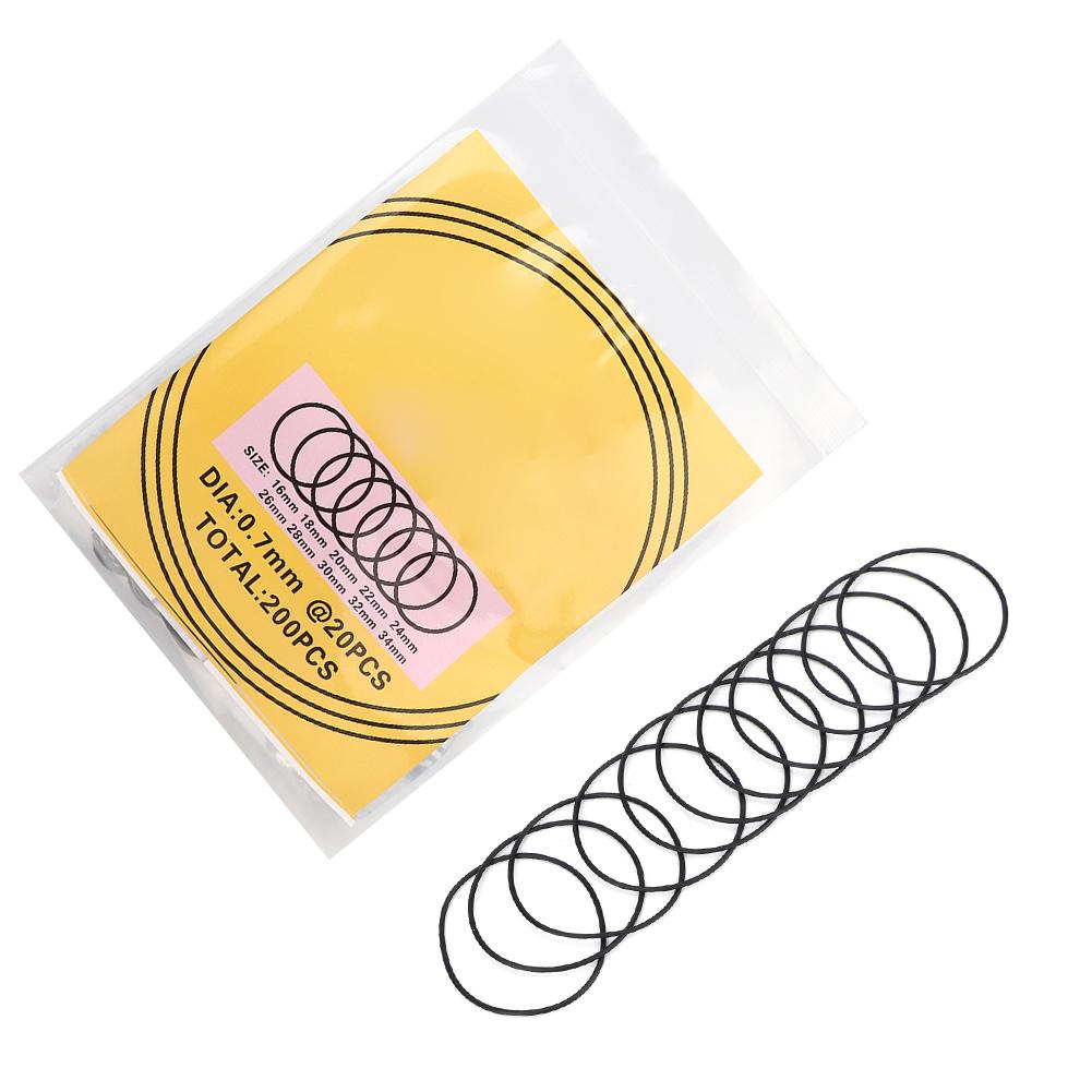 200pcs O Ring Waterproof Rubber Seal Watch Back Cover Seal Gaskets Repairing Tool(0.7mm )
