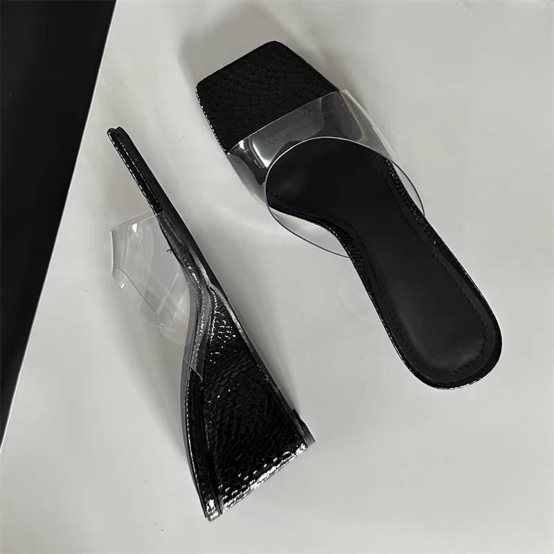 Fashion Eilyken Fashion Shallow PVC Transparent Wedge Women Slippers Rome Style Square Toe High Heels Outdoor Party Female Shoes