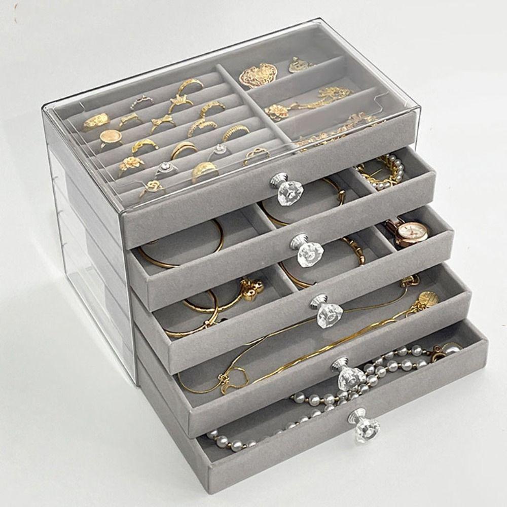 Large Capacity Drawer Storage Holder Transparent Jewelry Storage Box Jewelry Organizer Desk Use