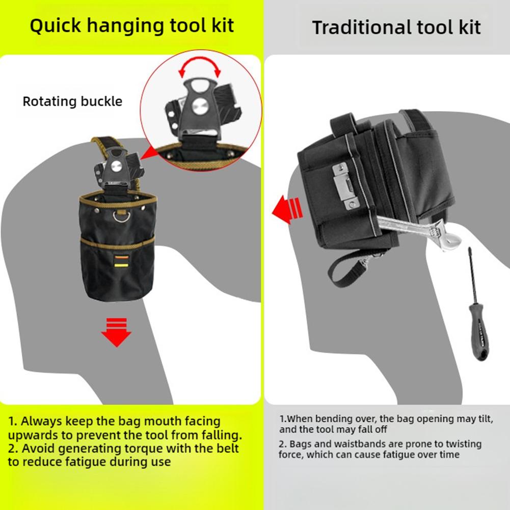 Multi Functional Waist Tool Pouch Rotating Quick-Hang Multi-Layer Waterproof Storage Bag for Electrician and Carpenter
