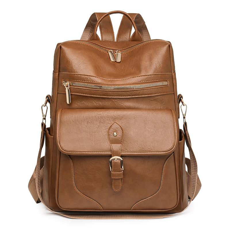 

Женский рюкзак большой емкости из мягкой кожи в стиле ретро, дорожная сумка для компьютера коричневый