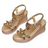 Women's Wide Width Bohemian Sandals, Round Toe Wedge Heel Flats, Ethnic Style Casual Shoes for Women