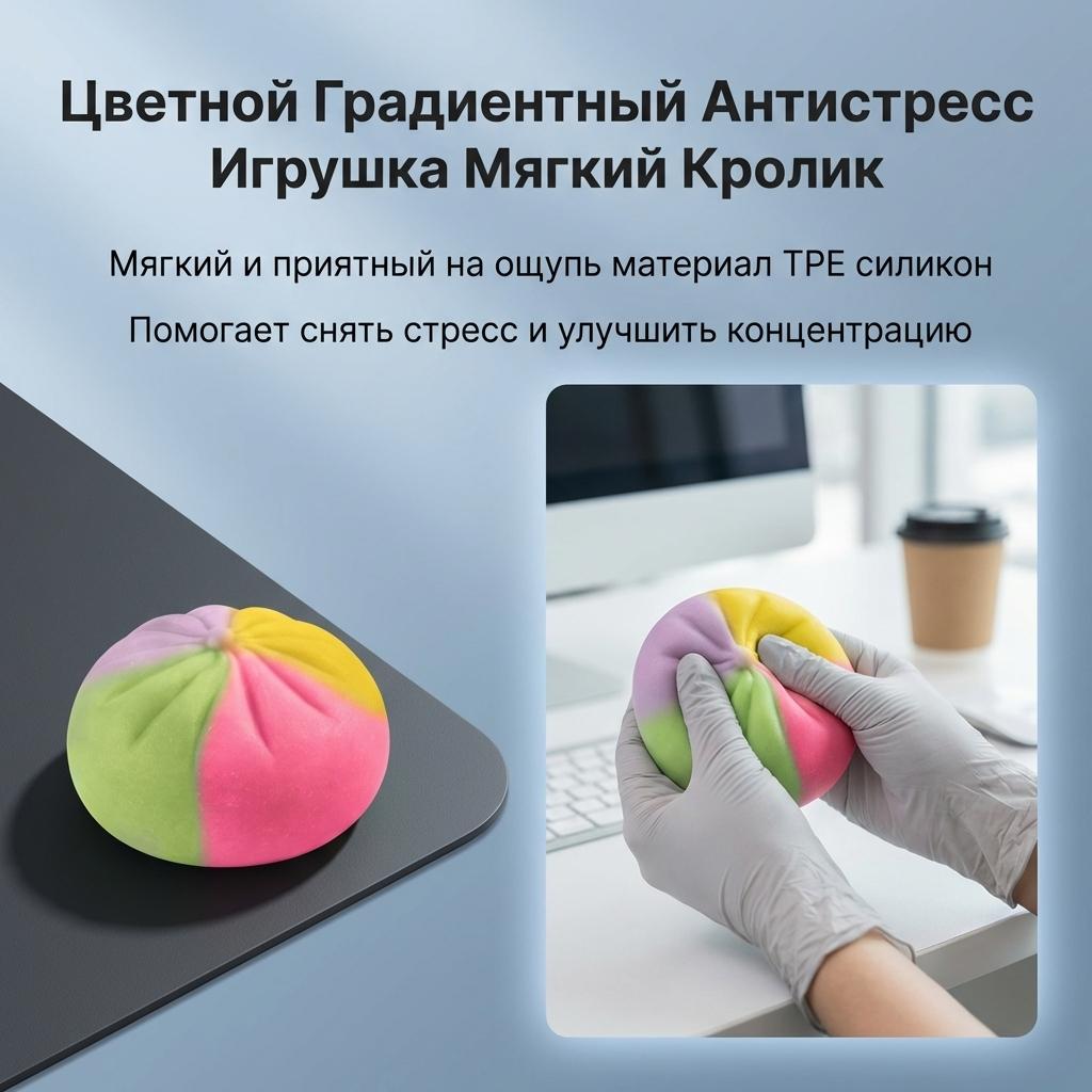 Colorful Gradient Squishy-Bun Toy Soft And Squeezable Stress Relief Entertainment