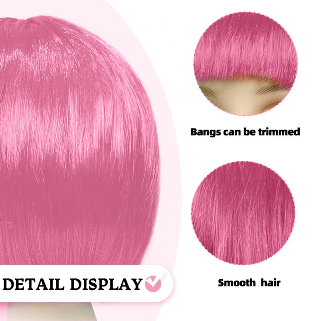 Short Straight Bob Hairpiece for Women Blunt Cut Bangs Cosplay Wig Halloween Themed Party Daily Use