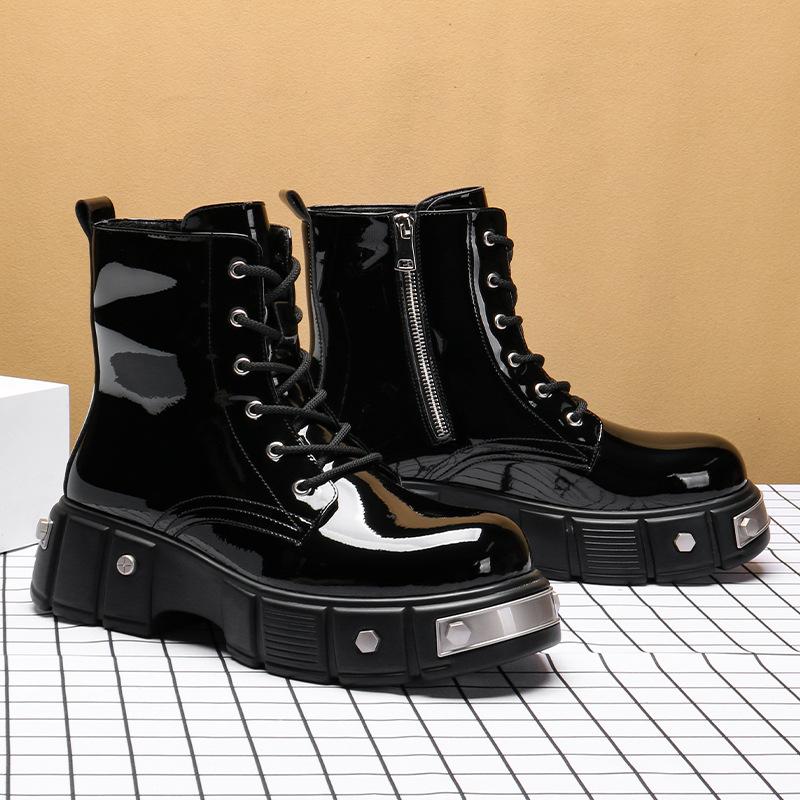 Order British Style Thick-soled Bright Leather High-top Martin Boots 2025 Versatile Fashion Height-increasing Men's Handsome Street Fashion Boots