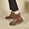 Soft leather flat heel round head platform short boots women's autumn and winter new thick heel soft sole single boots versatile Martin boots velvet