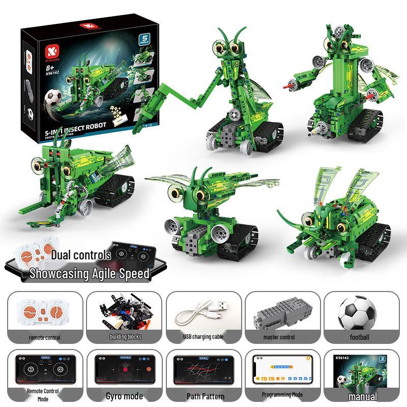Five-in-One Programmable Wall-E Robot: Assembly Building Blocks, Electric Science Education, Remote Control, Compatible with Lego