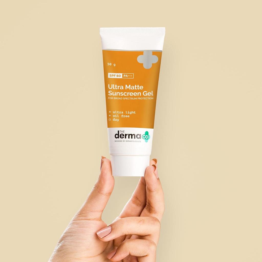 The Derma Co Ultra Matte Sunscreen Gel SPF 60 For All Skin Types Lightweight Oil-Free 50 g