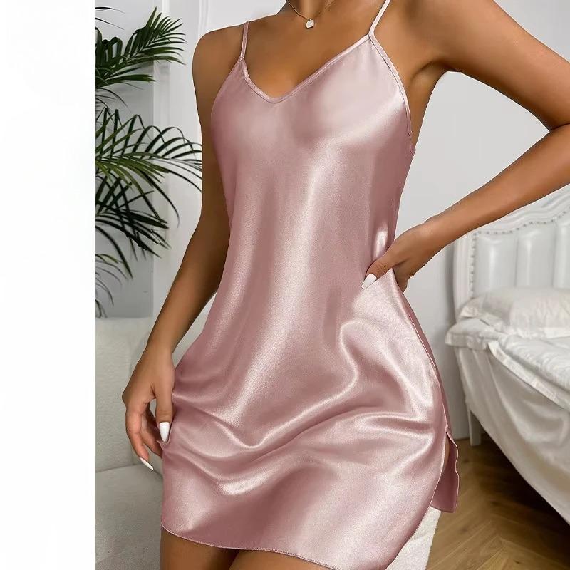 Women's small fresh short dress home casual breathable pajamas nightdress imitation silk home wear