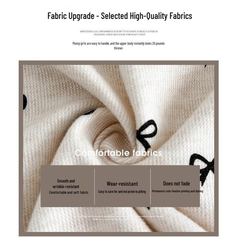 Women's Petite Beige High Waist Bow Wide Leg Pants - Spring/Autumn, Lazy Drape Style, 145-150cm