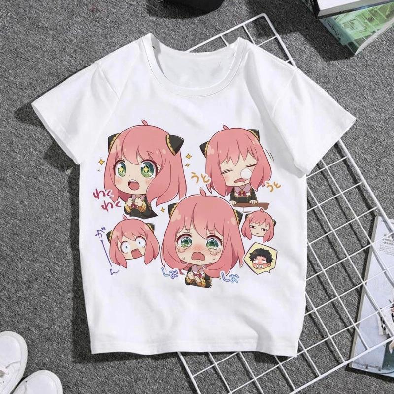 

Summer Cute Anime Spy Family Cartoon Teenage Top T-shirt Girls and Boys Casual Loose O-Neck Short Sleeve Children Colorful Tee S білий