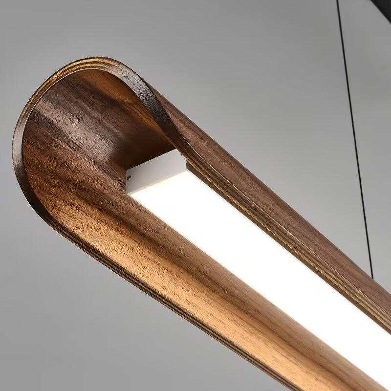 Walnut Wood Dining Chandelier - Simple Strip Hanging Lamp for Kitchen, Home Decor & Indoor Lighting